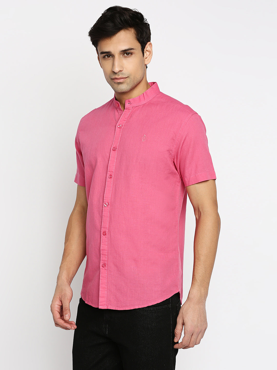 Mandarin Linen Cotton Light Pink Shirt