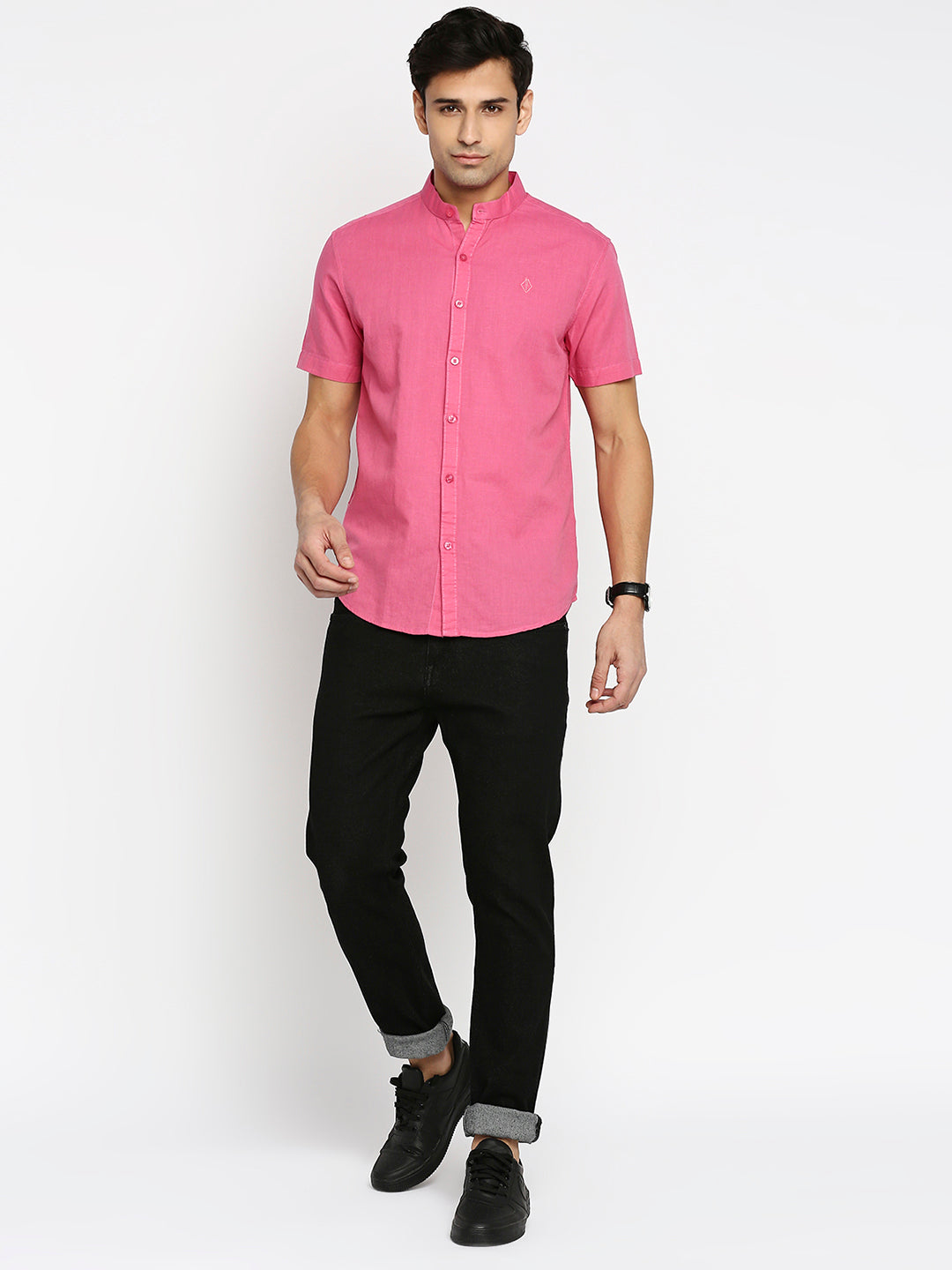 Mandarin Linen Cotton Light Pink Shirt