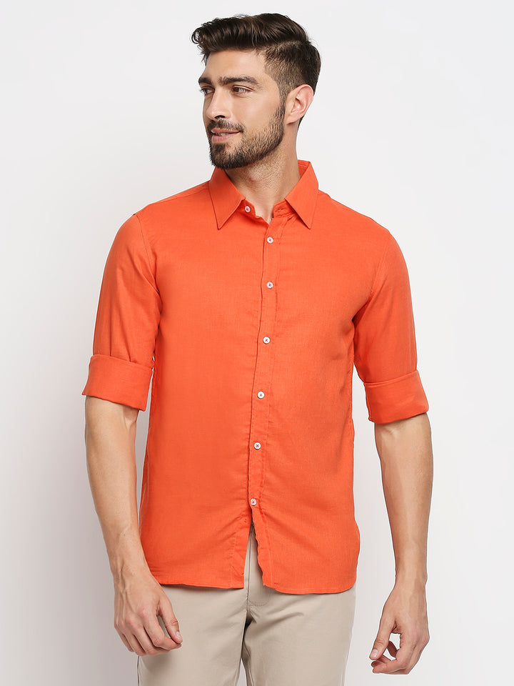 Indulge Pure Linen Deep Orange Shirt