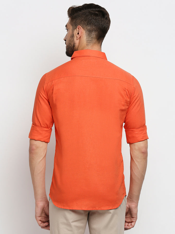 Indulge Pure Linen Deep Orange Shirt