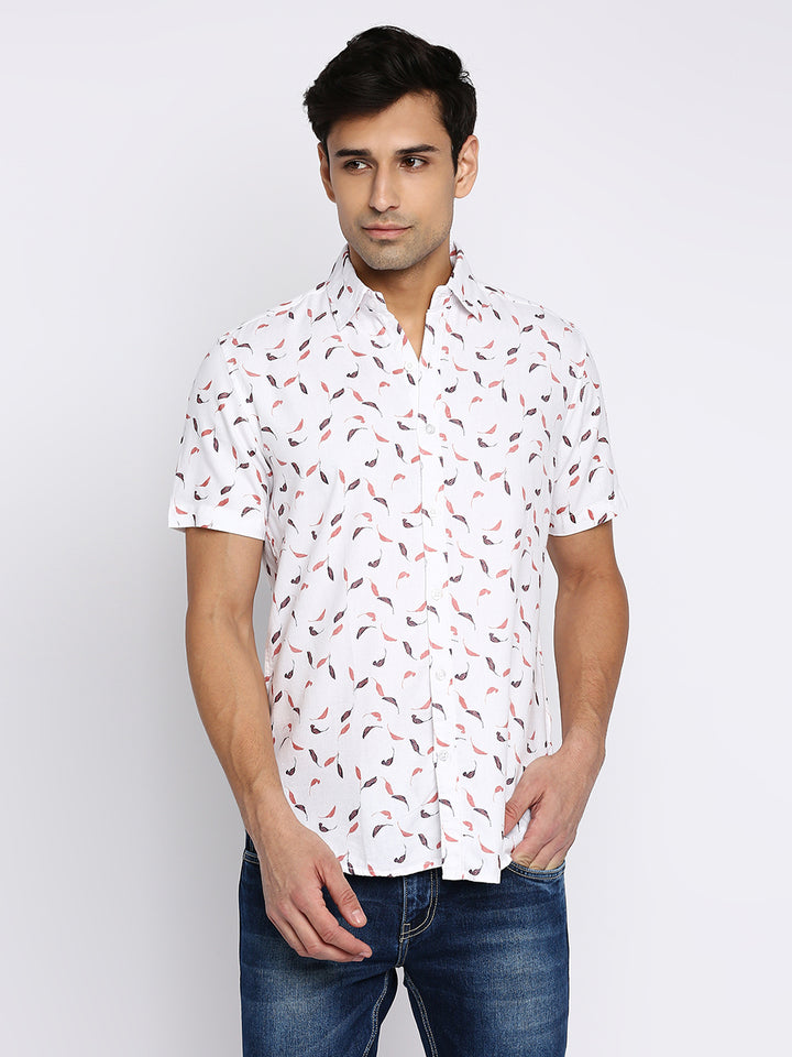 Absolute Modal Cotton Red Leaves Slim Fit Shirt