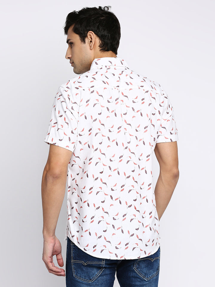 Absolute Modal Cotton Red Leaves Slim Fit Shirt