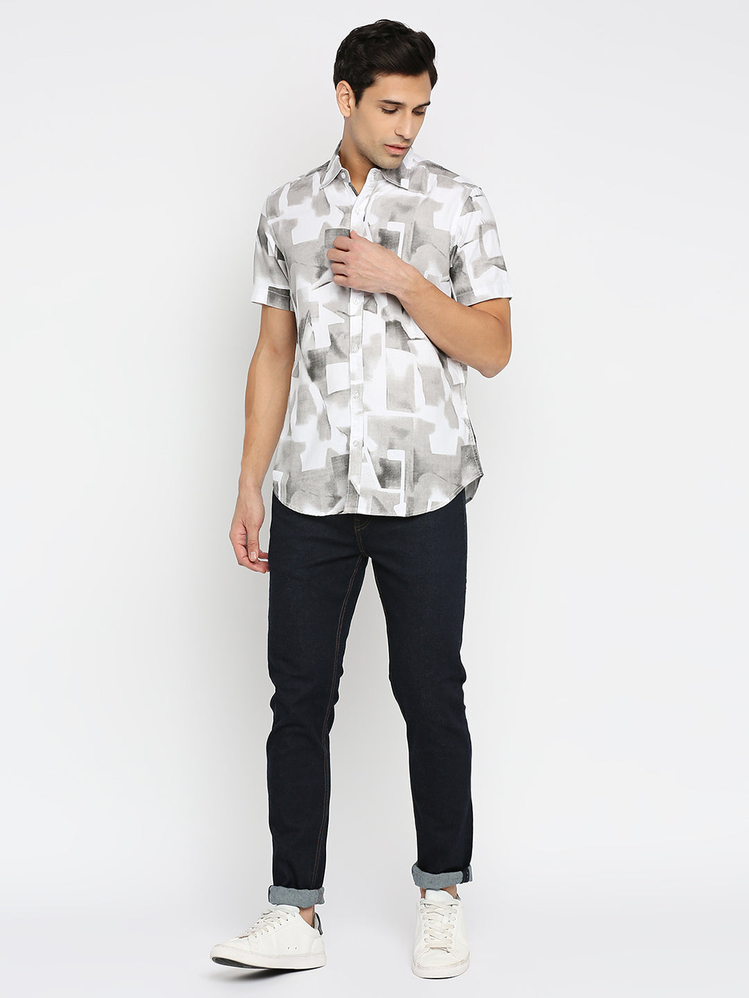 Absolute Modal Cotton Black Abstract Slim Fit Shirt