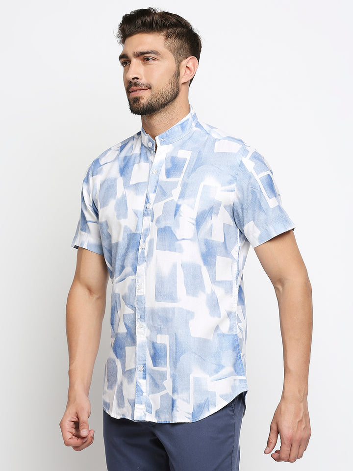 Mandarin Modal Cotton Blue Abstract Shirt