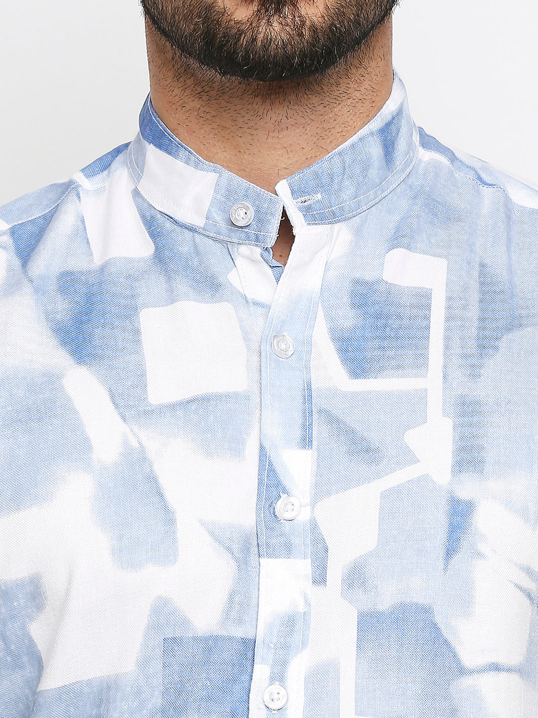 Mandarin Modal Cotton Blue Abstract Shirt