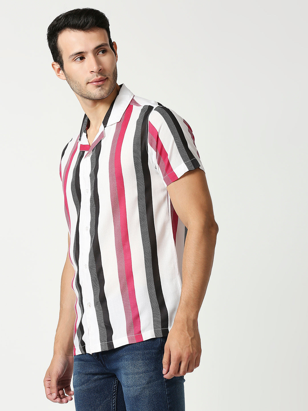 Alegria Maroon Large Stripes Cuban Collar Shirt