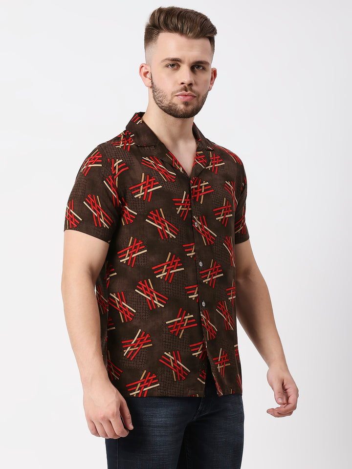 Dynamite Brown Red Printed Abstract Shirt