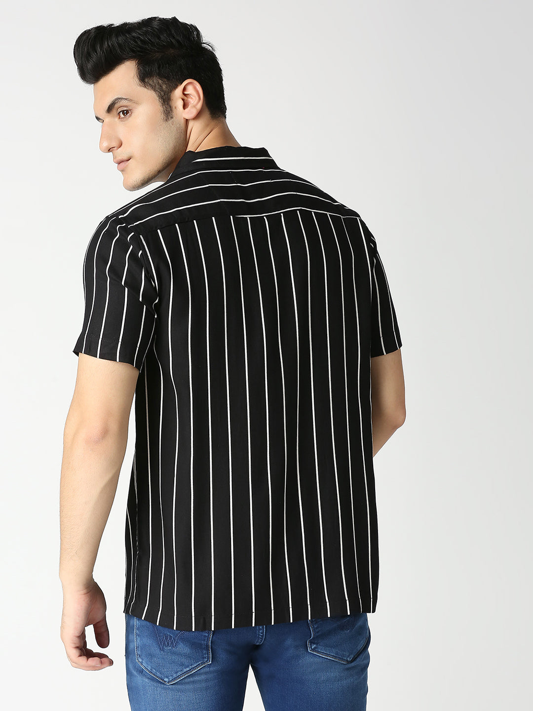 Spirit Black Pinstripe Cuban Collar Shirt