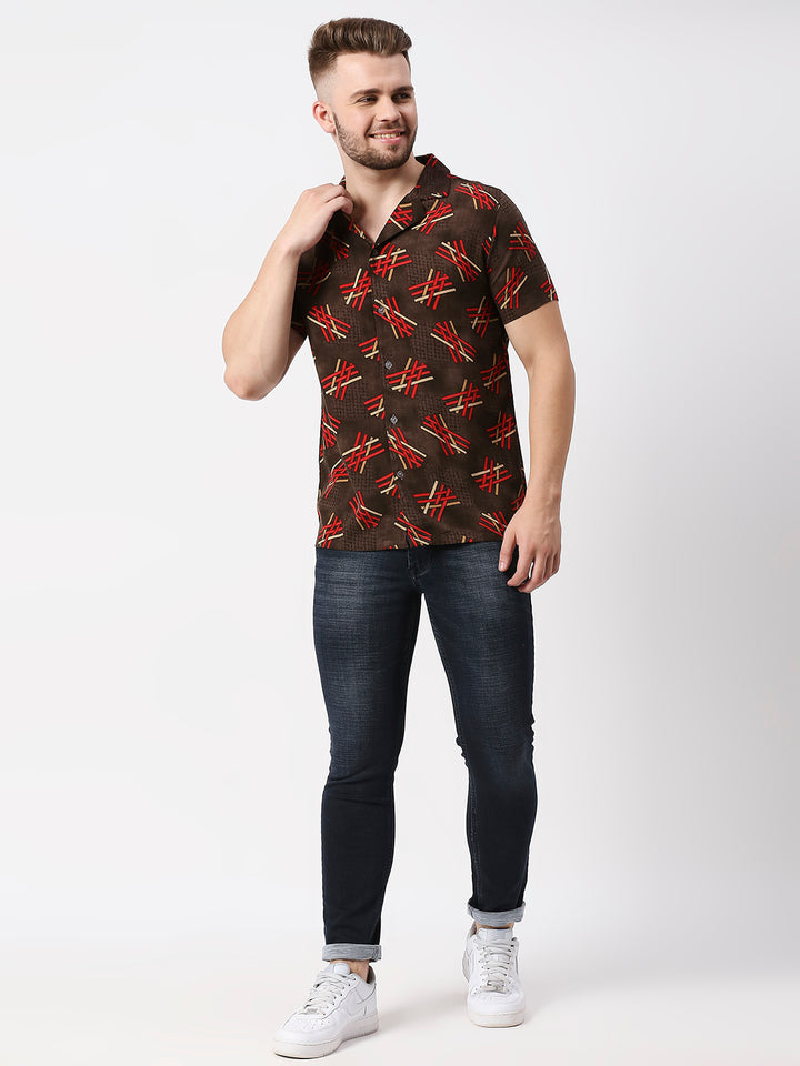 Dynamite Brown Red Printed Abstract Shirt