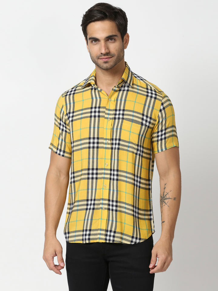 Logic Yellow Blue Tartan Checks Shirt