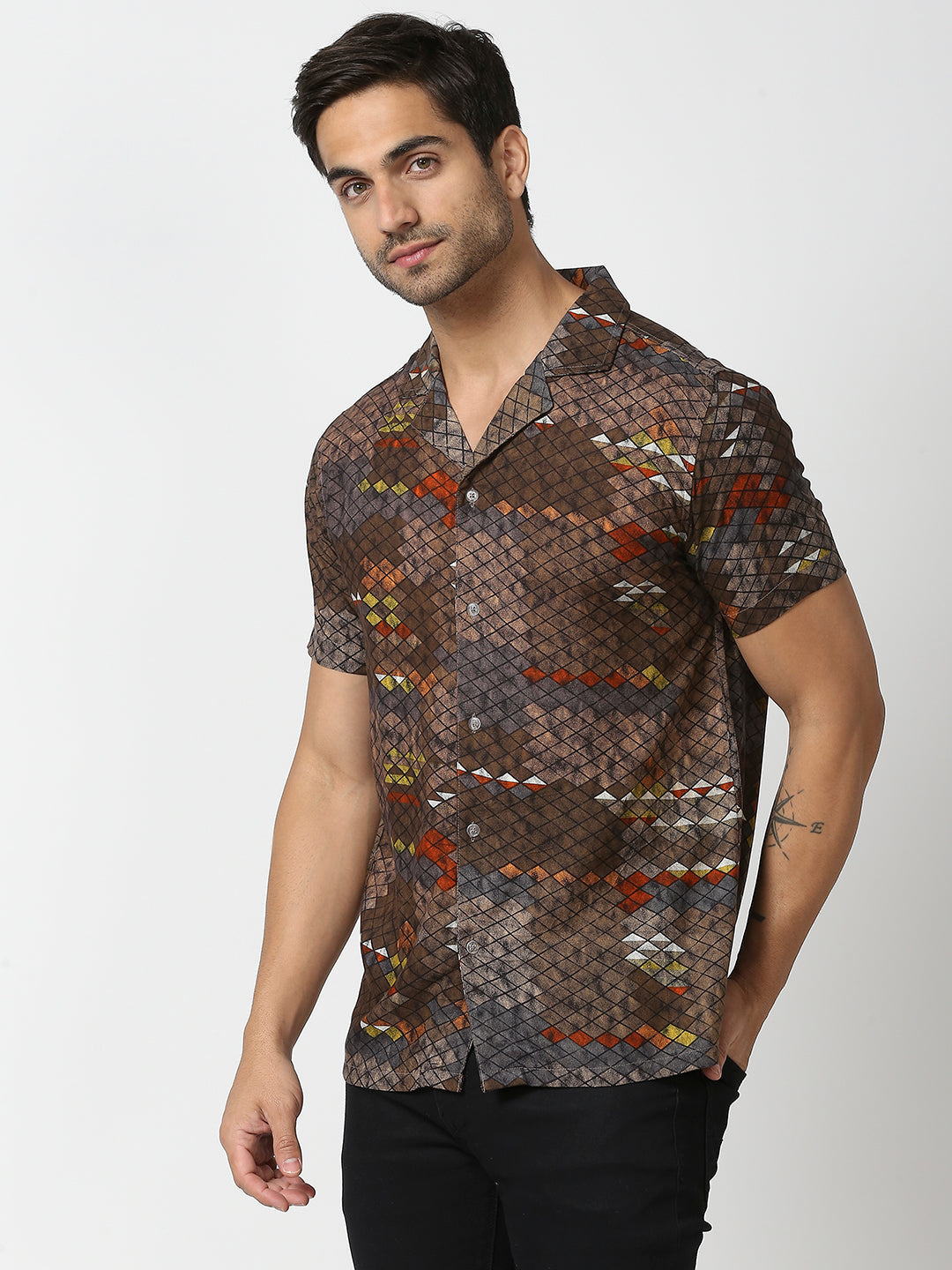 Cubist Dark Brown Abstract Shirt