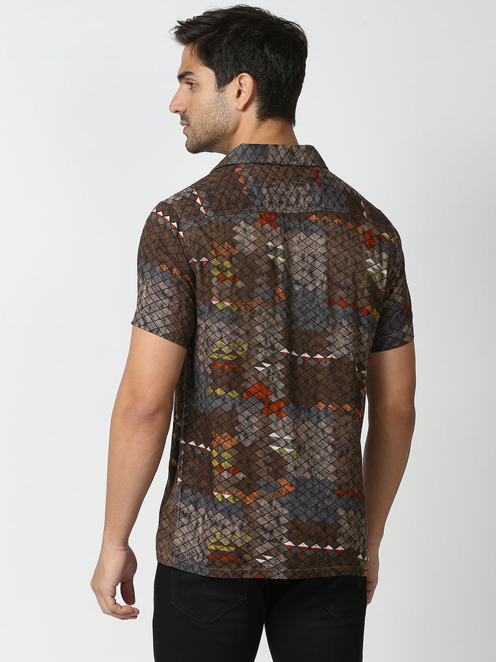 Cubist Dark Brown Abstract Shirt