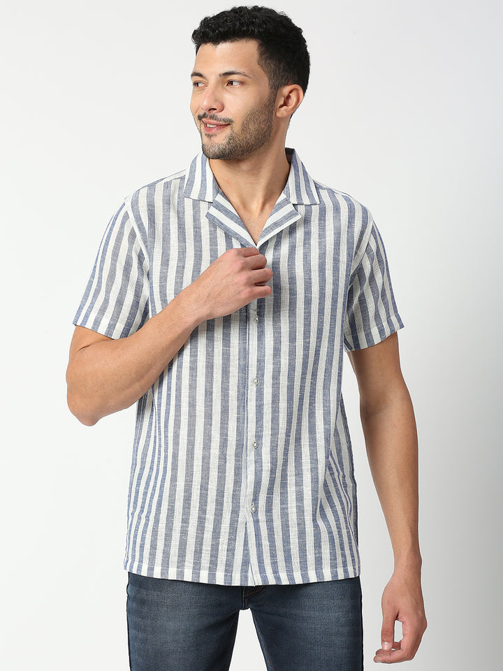 Imperial Blue Pinstripe Cuban Shirt