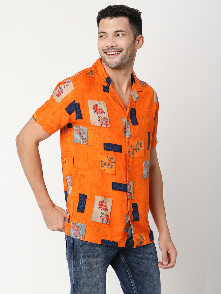 Dorado Orange Floral Printed Shirt