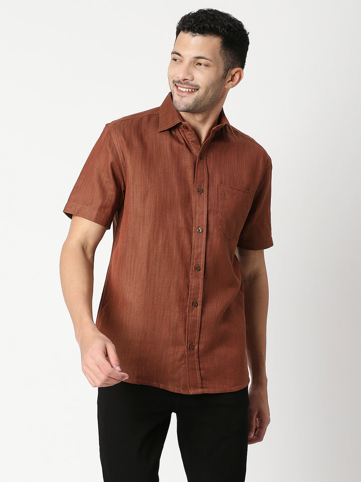 Zephyr Espresso Brown Linen Look Shirt