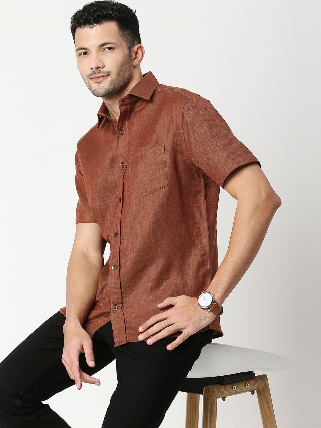Zephyr Espresso Brown Linen Look Shirt