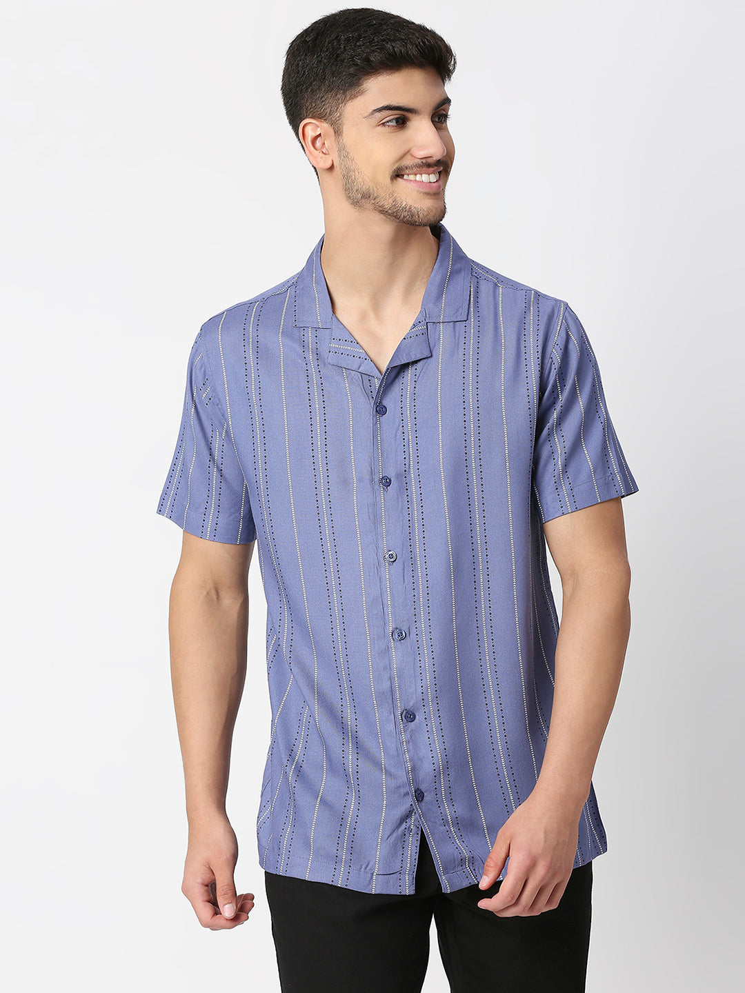 Morocco Chambray Blue Vertical Stripes Shirt