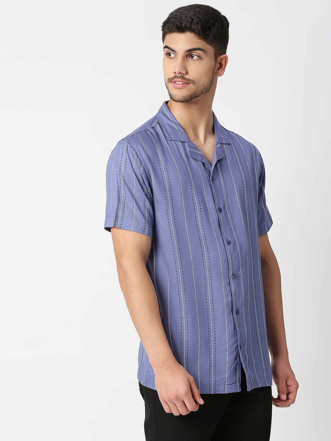 Morocco Chambray Blue Vertical Stripes Shirt