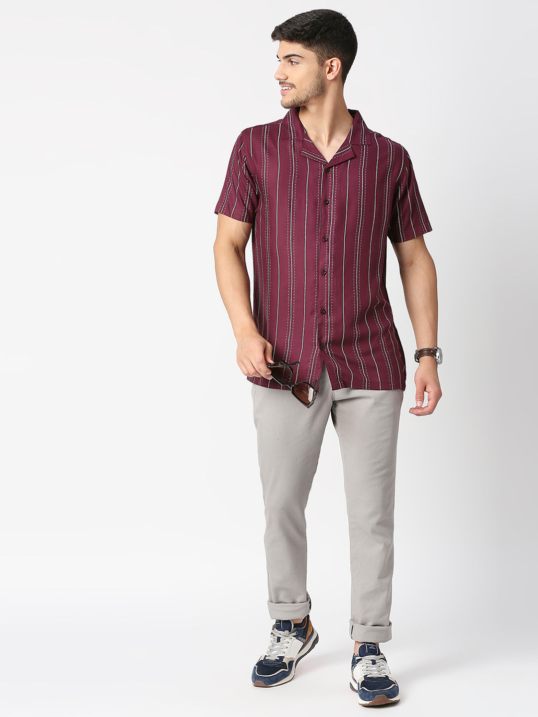 Morocco Aubergine Purple Vertical Stripes Shirt