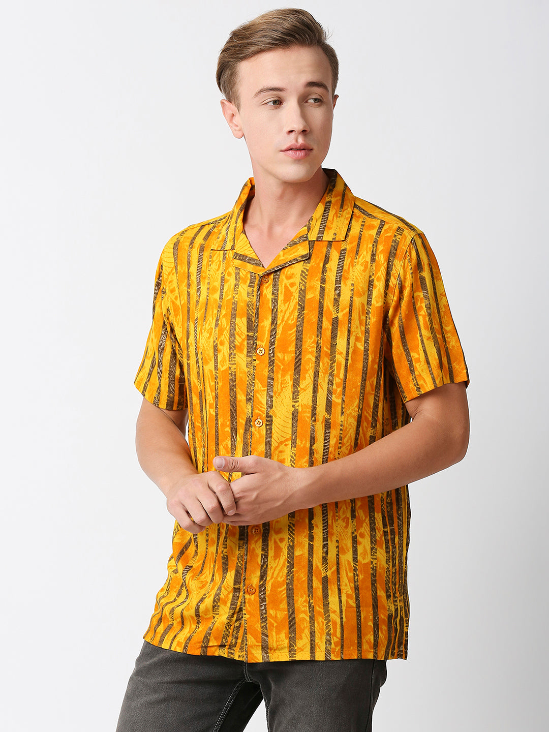 Fantasia Yellow Vertical Stripes Shirt