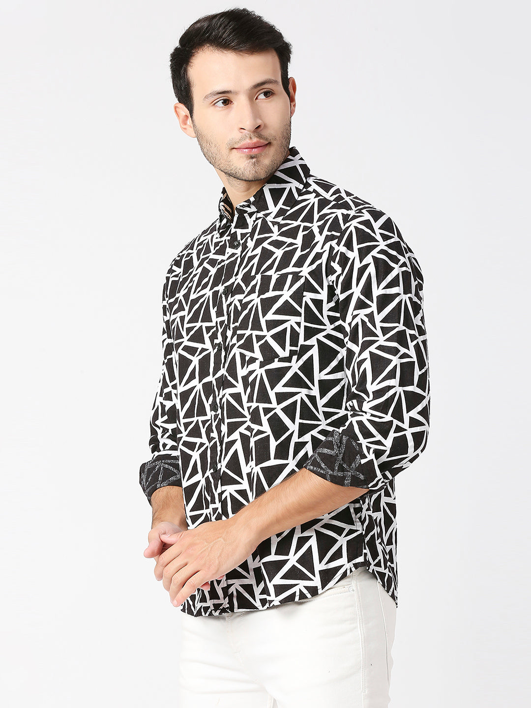 Mosaic Black & White Abstract Hemp Bamboo Full Sleeve Shirt