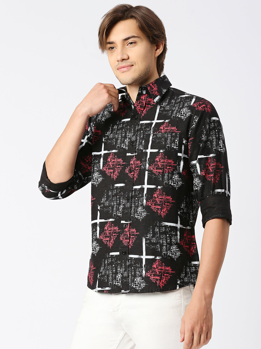 Epico Black & Red Cross Hemp Bamboo Full Sleeve Shirt