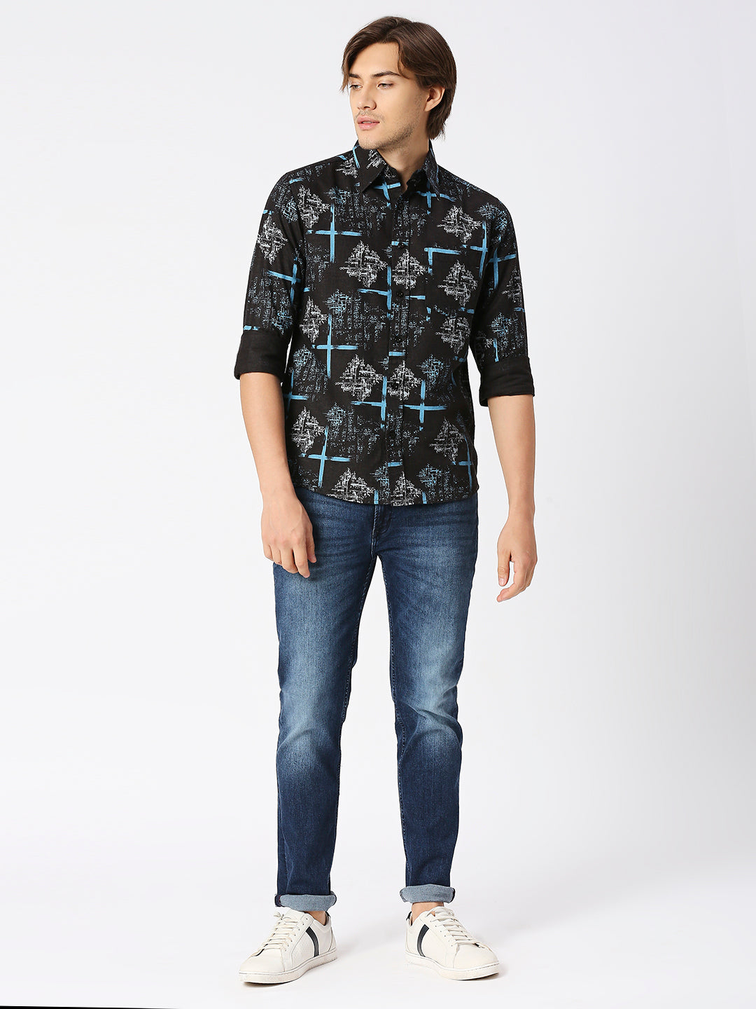 Epico Black & Blue Cross Hemp Bamboo Full Sleeve Shirt